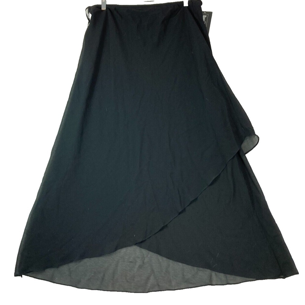 Ronni Nicole Womens 1X Sheer Black Wrap Maxi Skirt Flowy Tulip High Low Hem